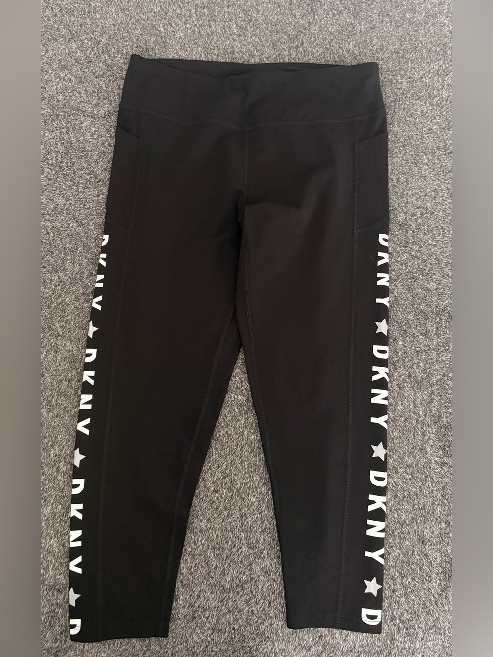 DKNY Black Leggings with White Side Logo Stripe